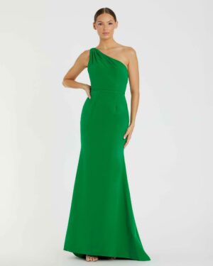 Green One Shoulder Jersey Mermaid Gown