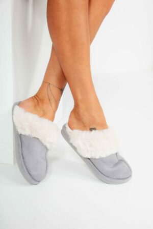 Hadlee Grey Faux Fur Slippers