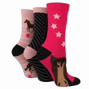 Sockshop Wild Feet Cotton Crew Socks 3 Pack Horse