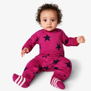 Baby sweatshirt romper in bold star