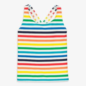 Swim top in rainbow stripe