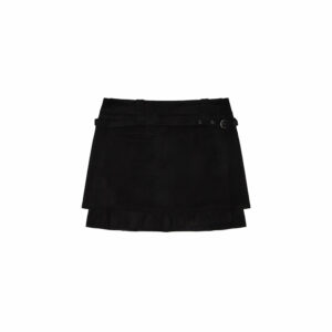 LAYERED BELTED MINI SKIRT IN BLACK