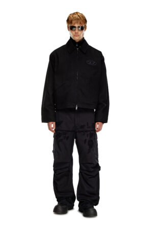 Denim blouson jacket with bleached logo
