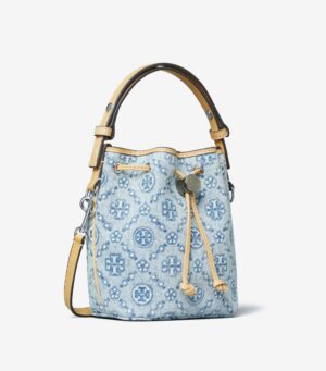 T Monogram Denim Mini Bucket Bag - Powder Blue
