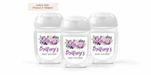 Purple Floral Sanitizer Favor Labels Set of 30