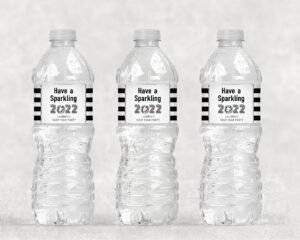 New Year's Water Bottle Decorative Labels - Sparkling Silver and Black Set of 10