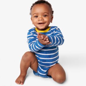 Long sleeve heathered babysuit in stripe