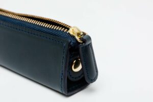 slip on zipper pen case small blue